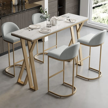 Gray PU Leather Upholstered Bar Stool in Gold Set of 2
